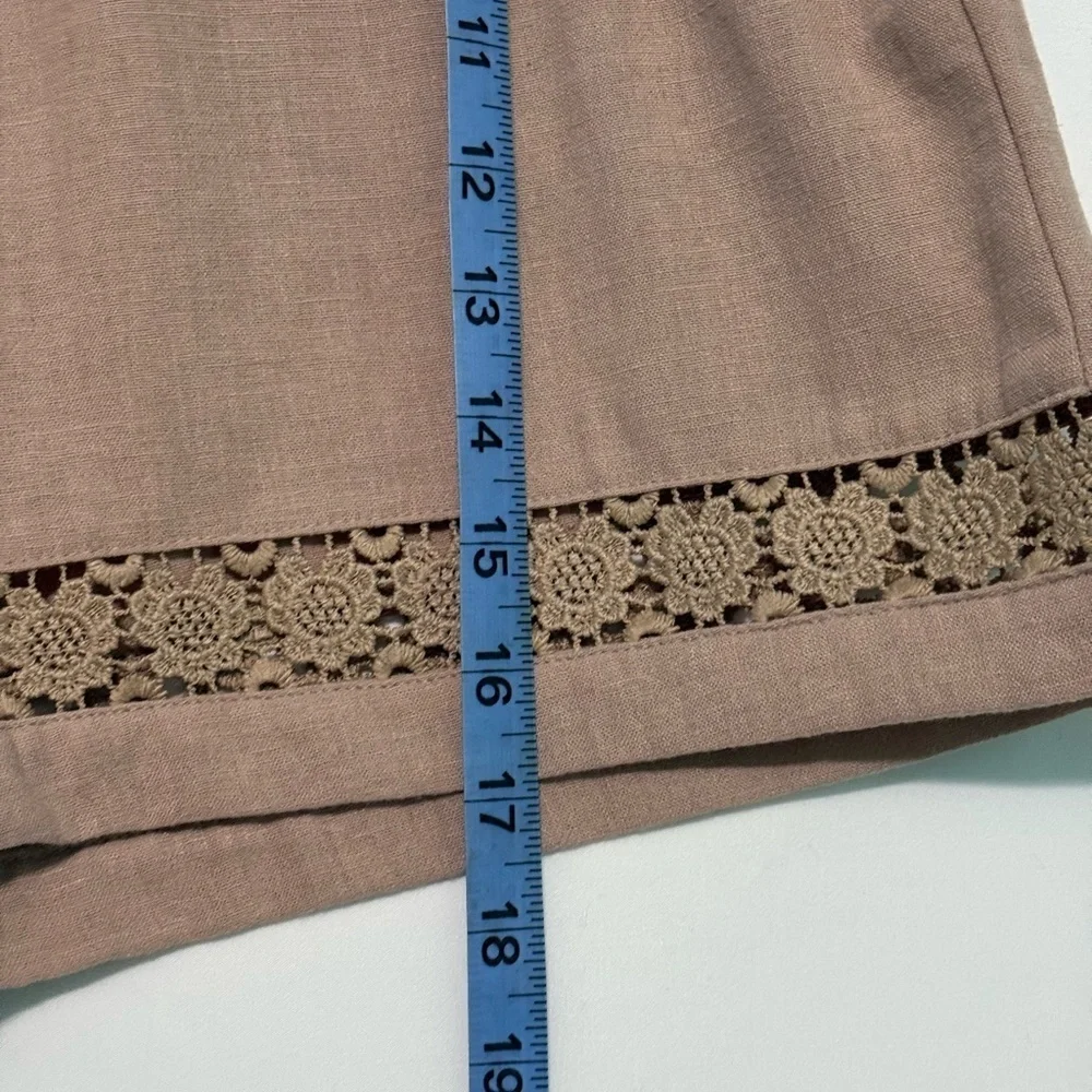 Adrianna Papell Women's Tan Shorts with Lace Trim